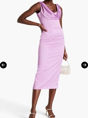 Satin Cowl Neck Midi Dress in Lavender